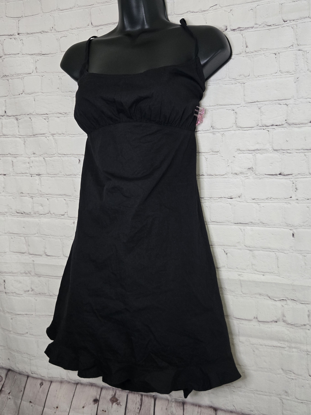 NASTY GAL Black Cotton Mini dress Ruffle Hem Open Back Milkmaid Bust Size 16